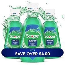 Crest Scope Outlast Mouthwash – Fresh Mint, 33.8 fl. oz. (3 Pack)