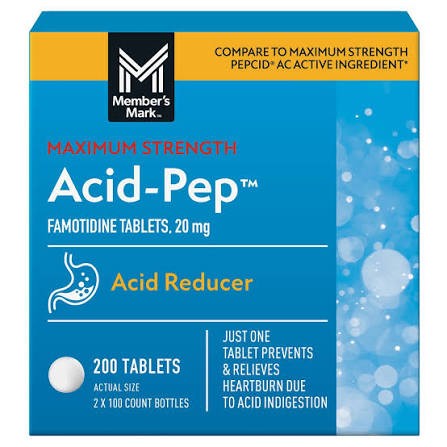 Member’s Mark Acid-Pep Acid Reducer Tablets – 20 mg Famotidine, 100 Count (2 Pack)